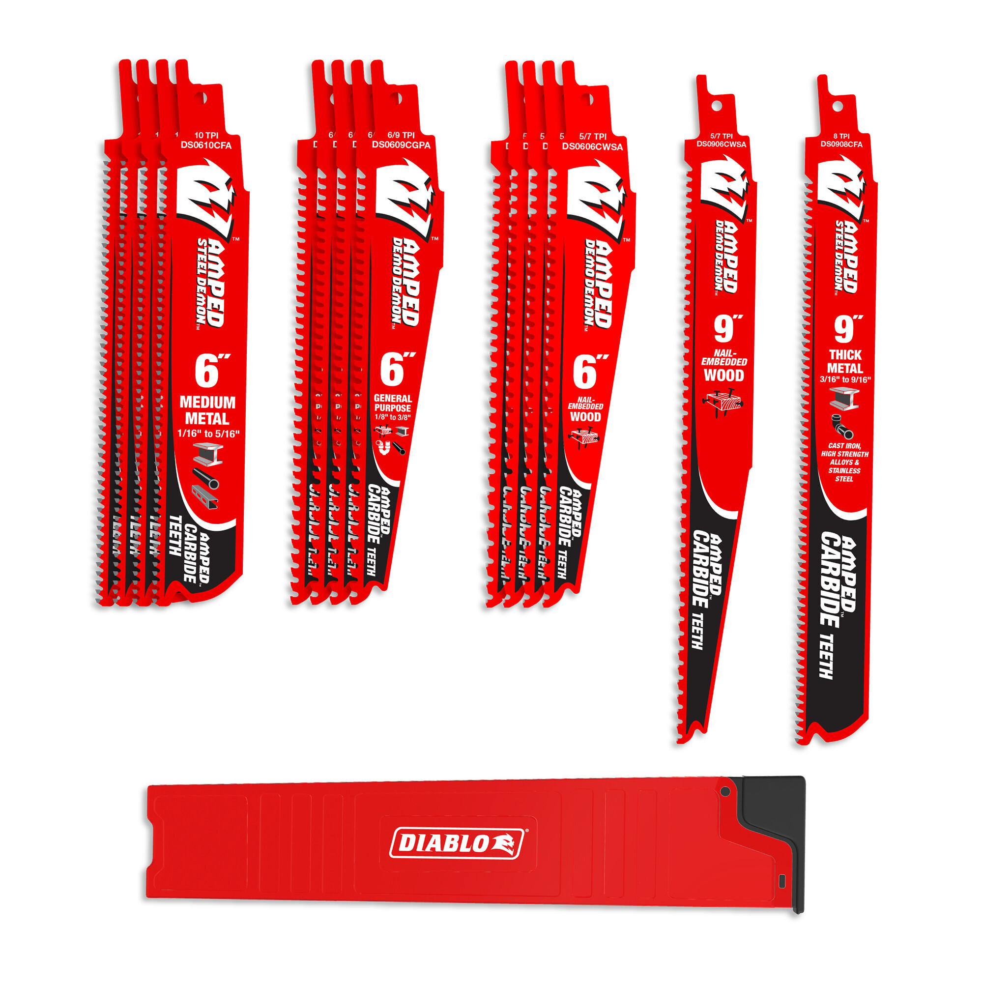 Diablo, AMPED™ Demo Demon™ & Steel Demon™ Carbide Teeth Reciprocating Blade Set, 14pc, DS0014SCA